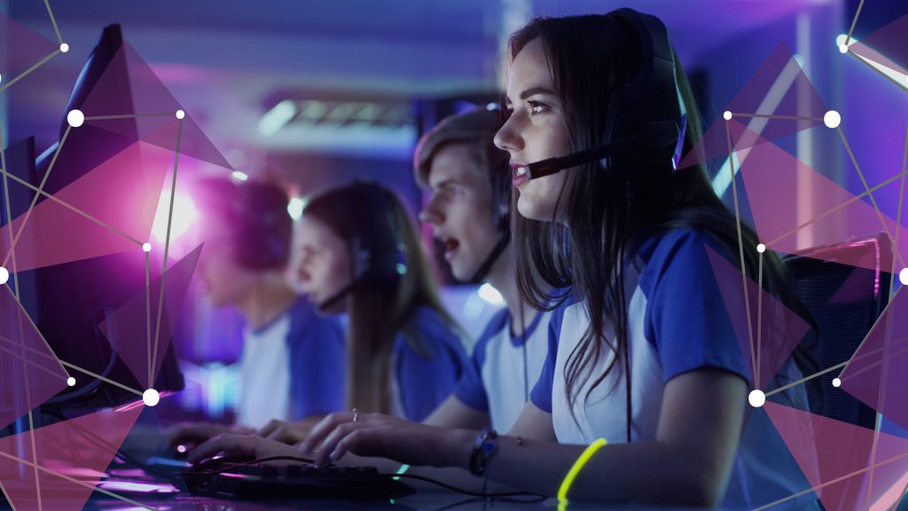 Female pro gamer competing in online match with mixed gender team